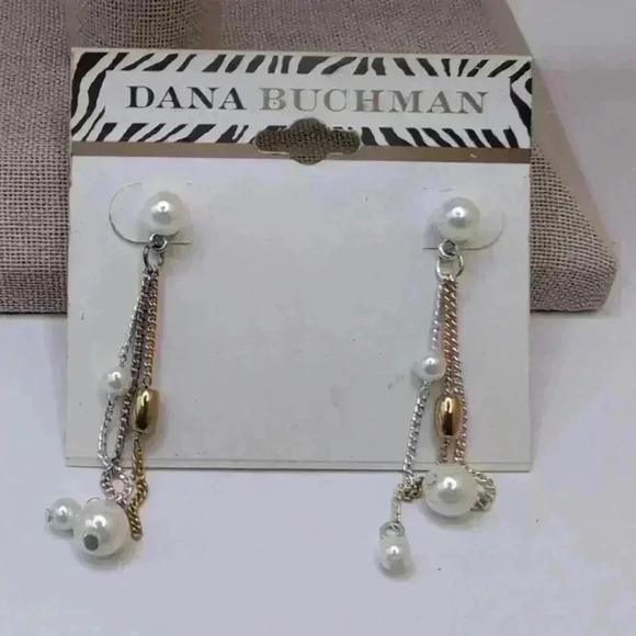 Dana Buchman Jewelry - Dana Buchman Silvertone, pearl, GoldTone dangle drop Earrings